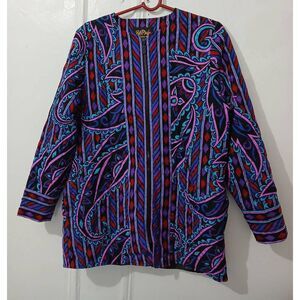 Bob Mackie women small art wear 100% silk full zip purple light jacket paisley